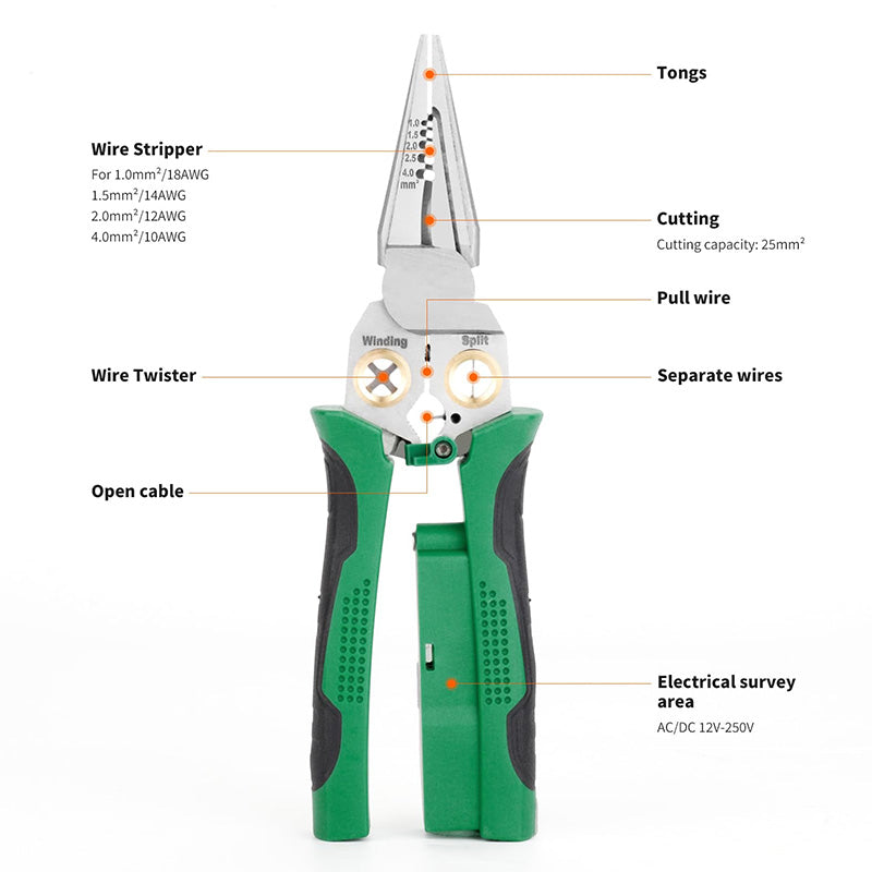 8-in-1 Heavy Duty Wire Stripper Pliers with Voltage Test