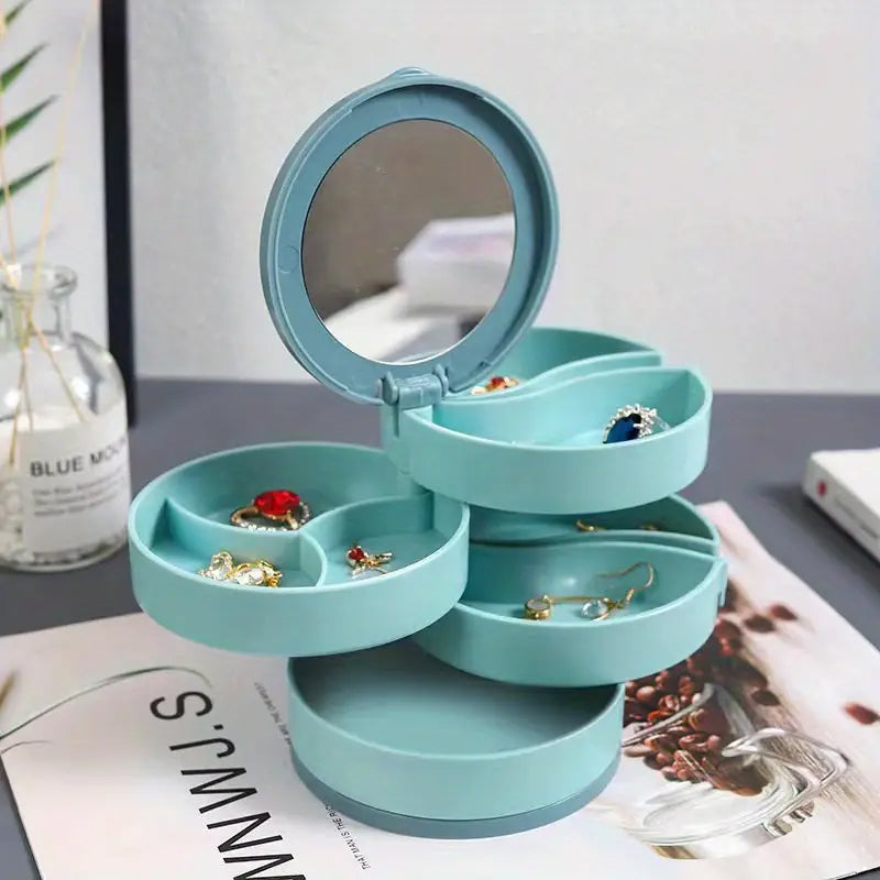 4 Layers Rotatable Jewelry Storage Box (Built-in mirror)