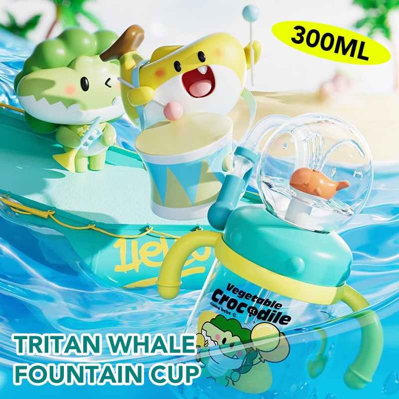 Spill-Proof Whale Fountain Cup with Soft Flexible Silicone Straw