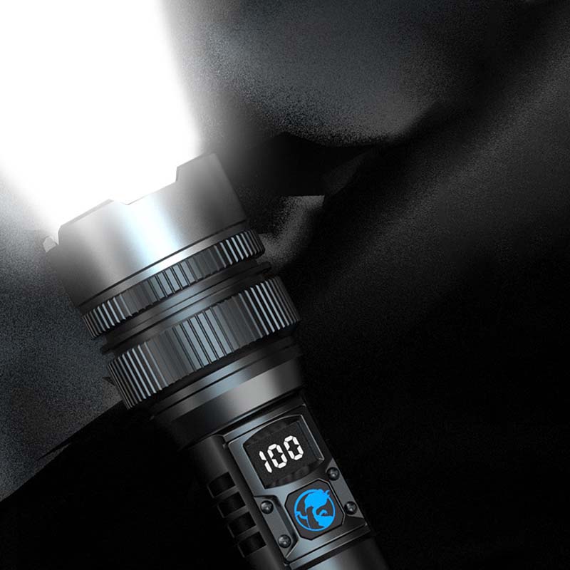 Waterproof Rechargeable Digital Display 2-in-1 Strong Light Flashlight