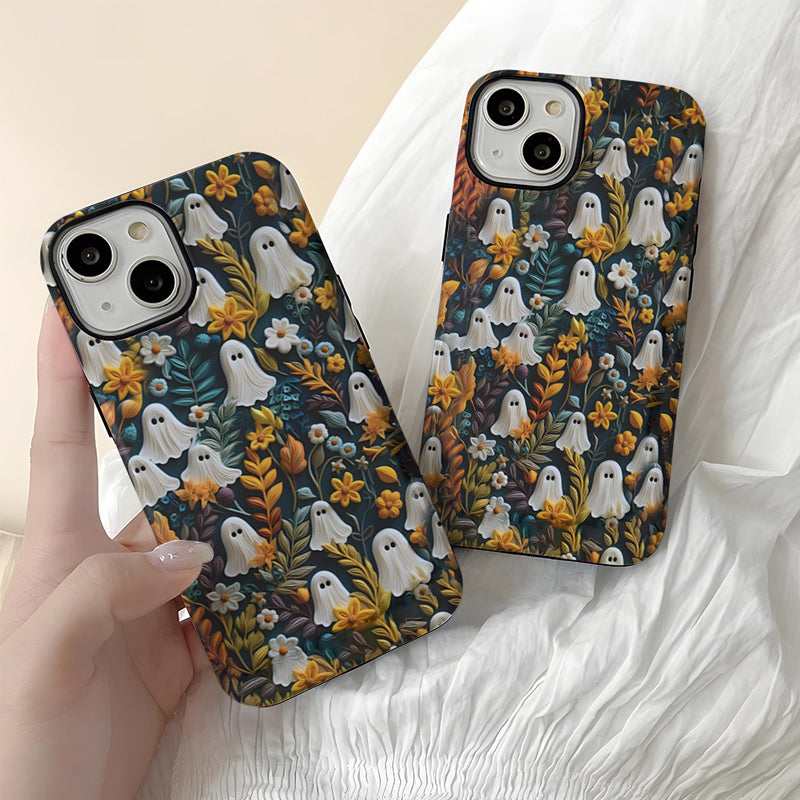 Cartoon Ghost and Flower Pattern Phone Case