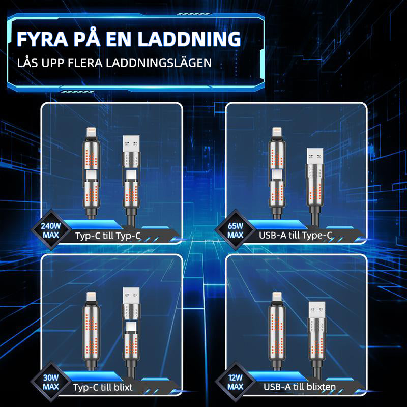 240W 4-i-1 USB-C snabbladdningskabel