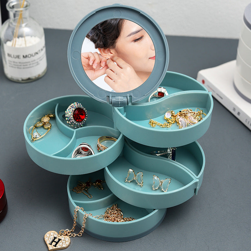 4 Layers Rotatable Jewelry Storage Box (Built-in mirror)