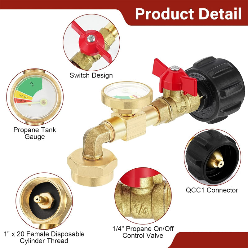 Propane Refill Adapter with Valve & Gauge