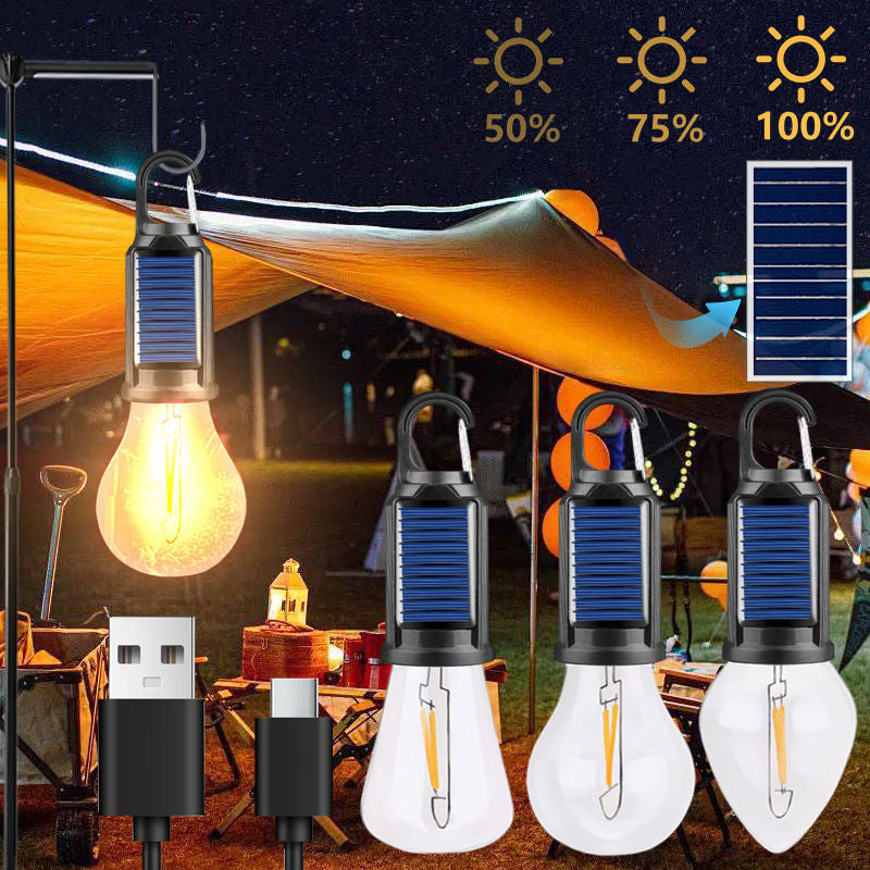 Waterproof LED USB Rechargeable Solar Camping Light Bulb with Hook