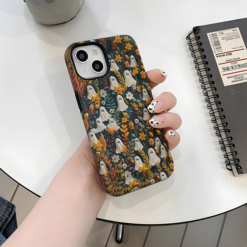 Cartoon Ghost and Flower Pattern Phone Case