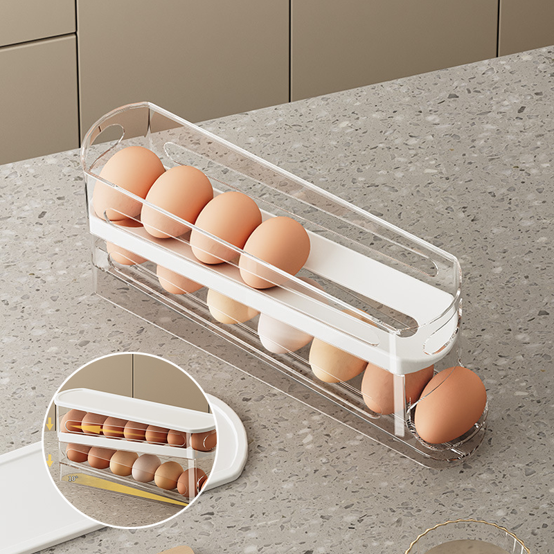 Space-Saving Clear Rolling Egg Storage Box