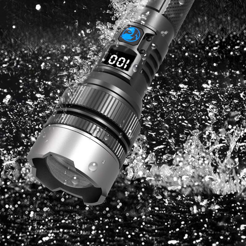 Waterproof Rechargeable Digital Display 2-in-1 Strong Light Flashlight