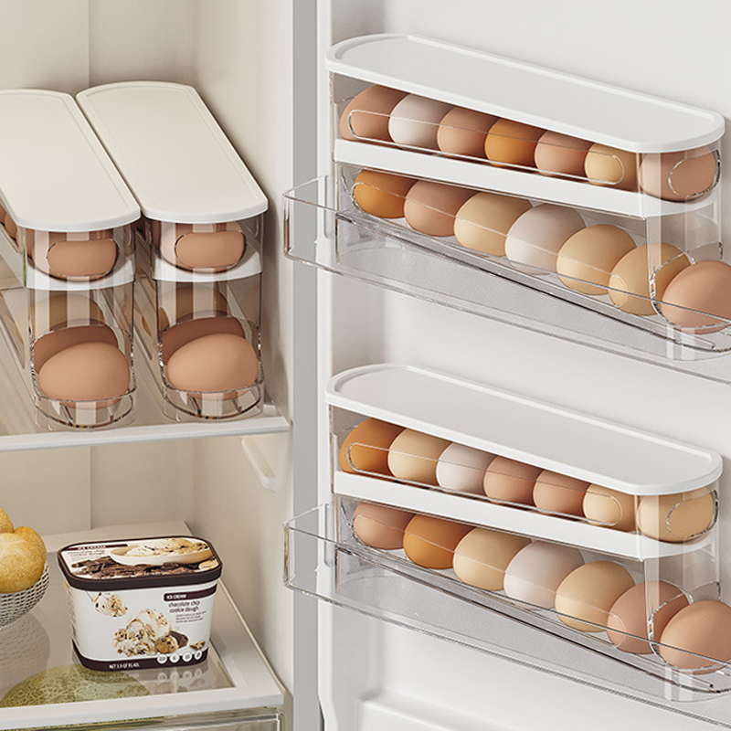 Space-Saving Clear Rolling Egg Storage Box