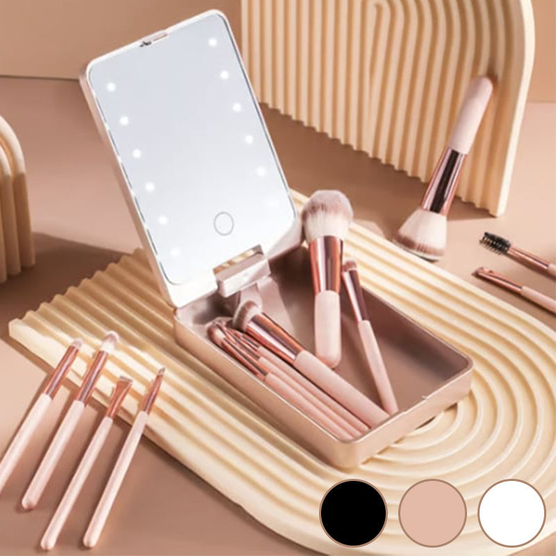 Travel Makeup Brush Set with LED light