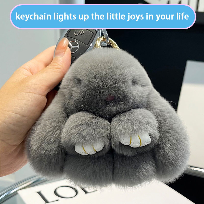 Handmade Fluffy Bunny Pom Pom Keychain with Decorative Tin Box