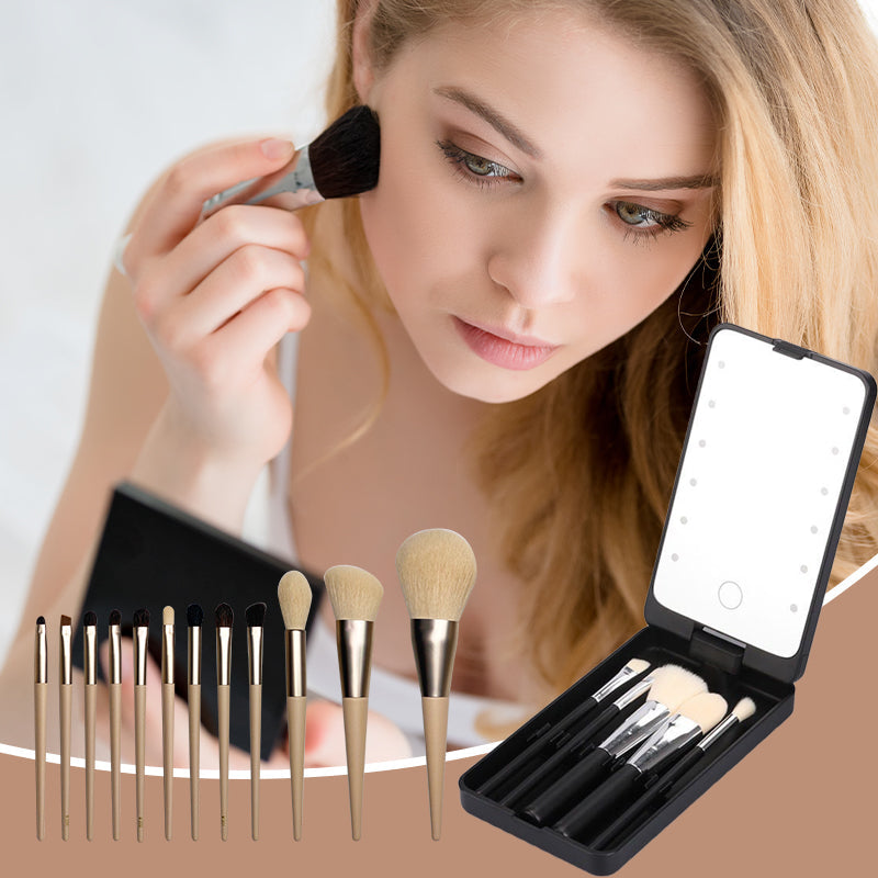 Travel Makeup Brush Set with LED light