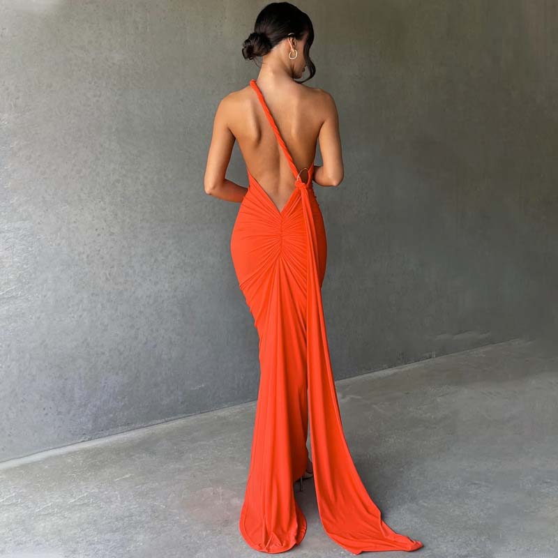 Women's Elegant Backless Halter Neck One-piece Dress