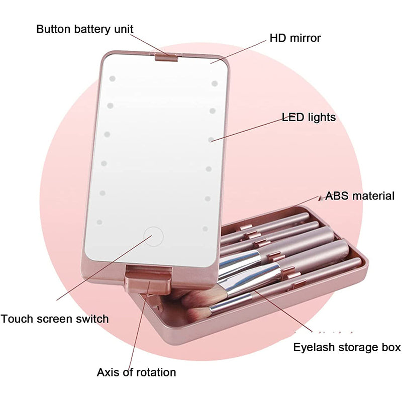 Travel Makeup Brush Set with LED light