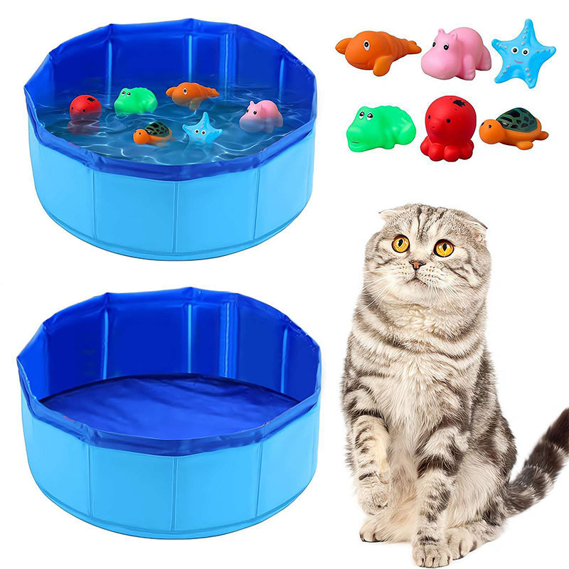 Folding pet pool with toys