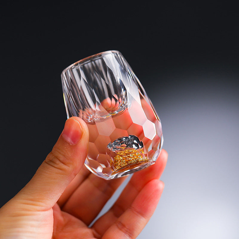 3D Glacier Whiskey Glass Cup Crystal Gold Foil Shot Glasses