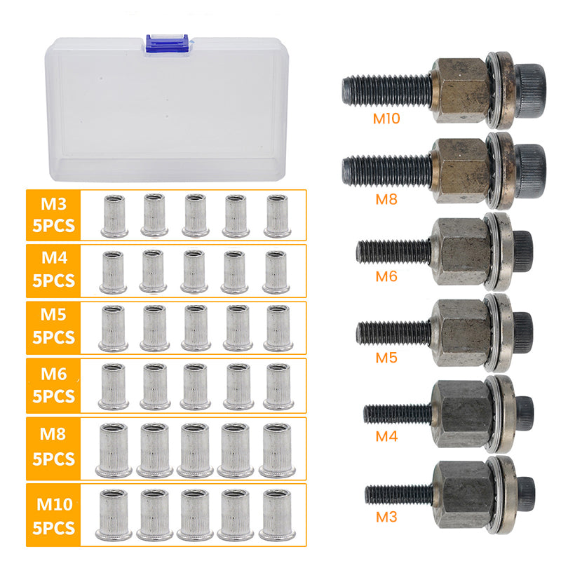 Flat Head Threaded Insert Rivet Nut Set