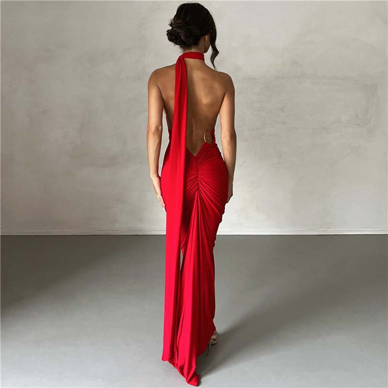 Women's Elegant Backless Halter Neck One-piece Dress