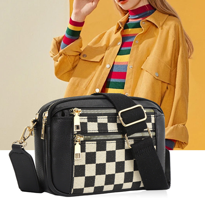 Women's Fashionable Colorblock Plaid Pattern Crossbody Bag