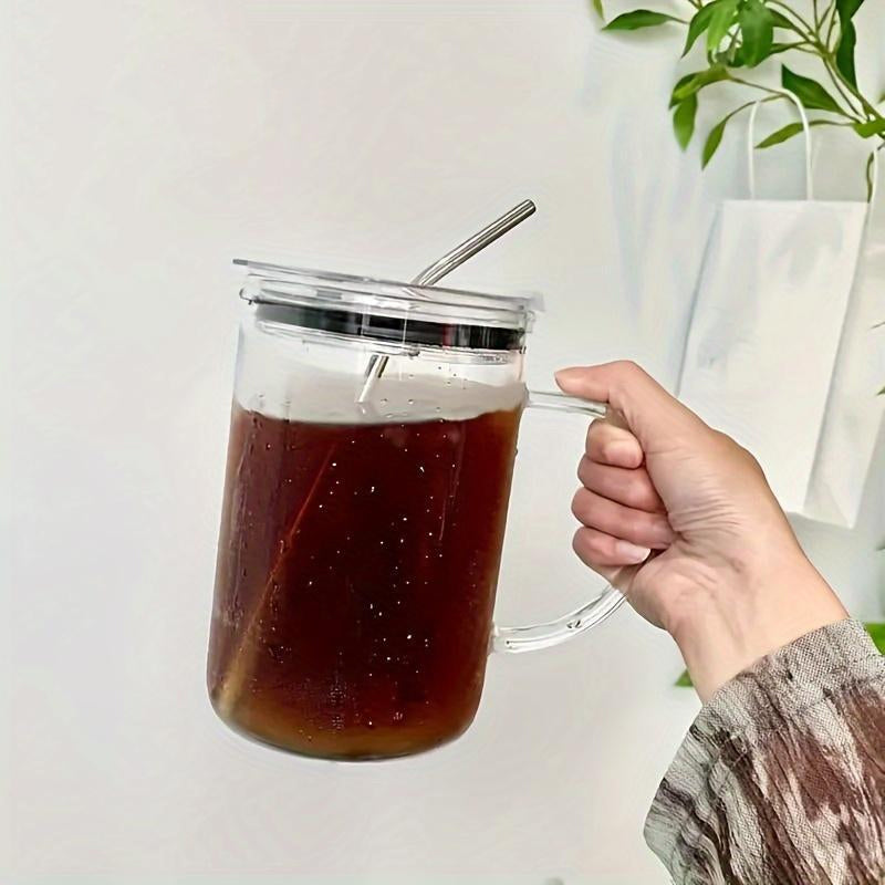 Large Glass Cup withLid & Straw