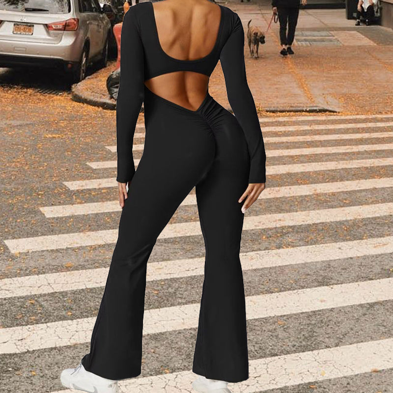 Women's Backless Ruched Sports Jumpsuit