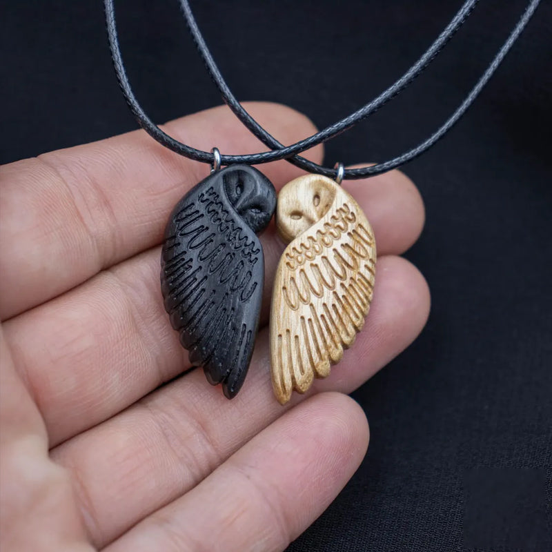 Couple Wooden Owl Pendants