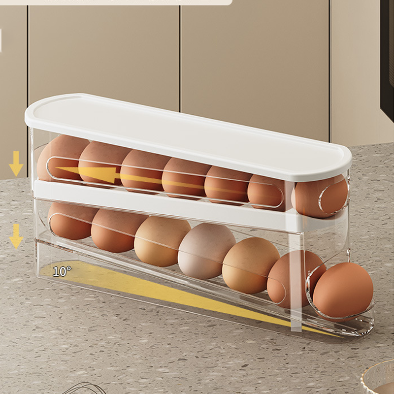 Space-Saving Clear Rolling Egg Storage Box