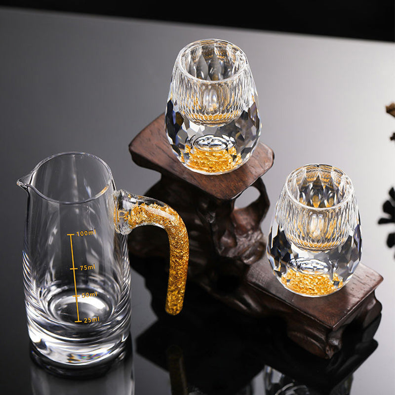 3D Glacier Whiskey Glass Cup Crystal Gold Foil Shot Glasses