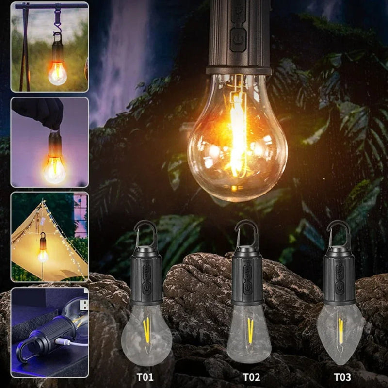 Waterproof LED USB Rechargeable Solar Camping Light Bulb with Hook