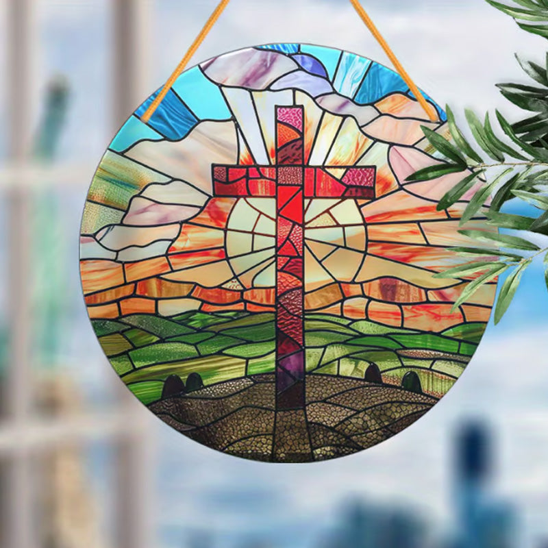 Handcrafted Radiant Jesus Cross Window Sign