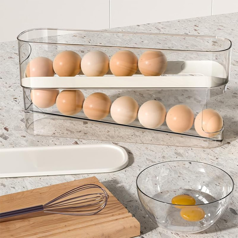 Space-Saving Clear Rolling Egg Storage Box