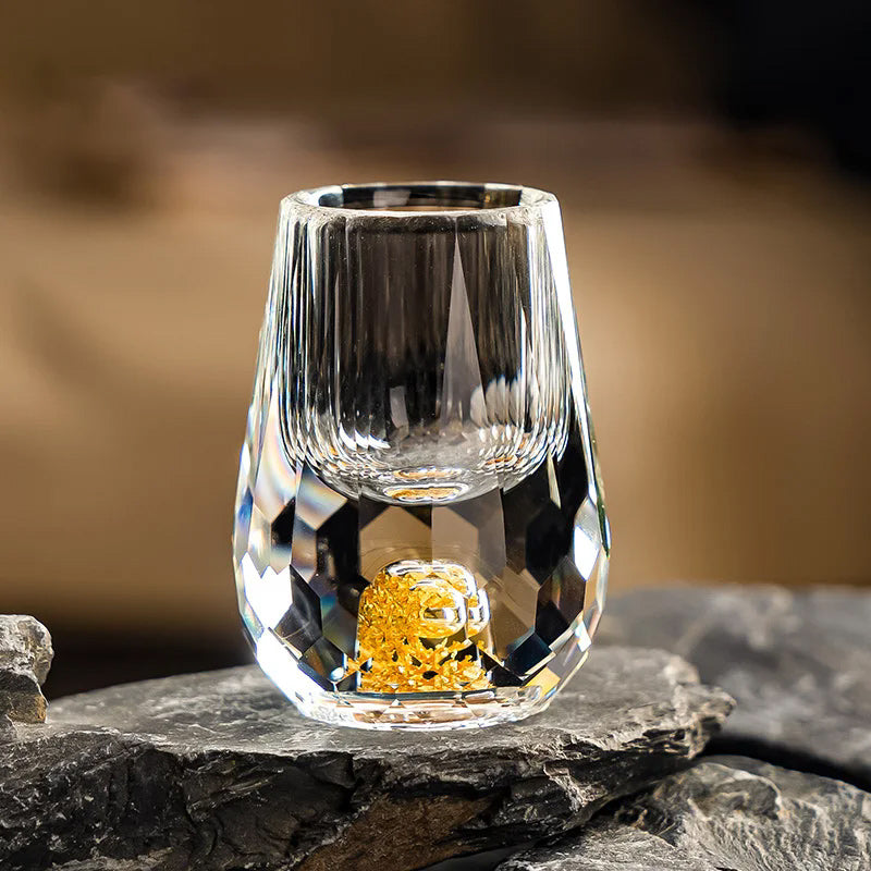 3D Glacier Whiskey Glass Cup Crystal Gold Foil Shot Glasses