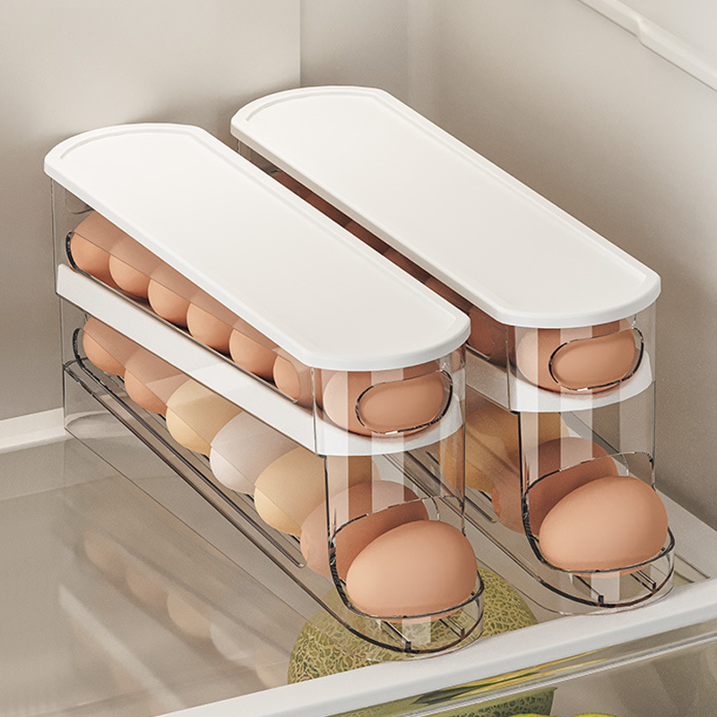 Space-Saving Clear Rolling Egg Storage Box