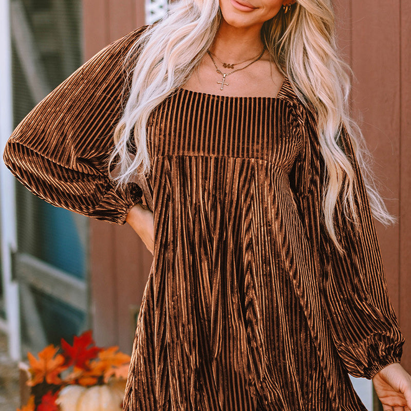 Velvet Square-Neck Long-Sleeve Dress