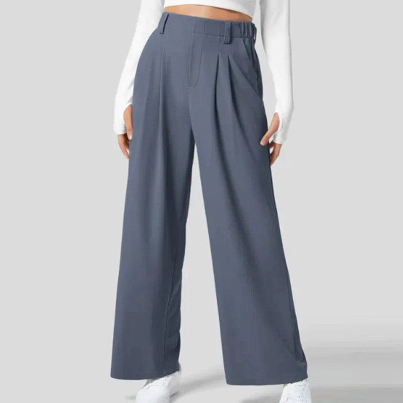 High Waisted Plicated Side Pocket Wide Leg Casual Pants