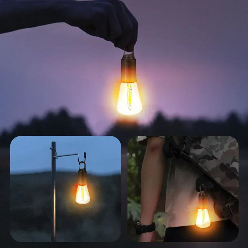 Waterproof LED USB Rechargeable Solar Camping Light Bulb with Hook