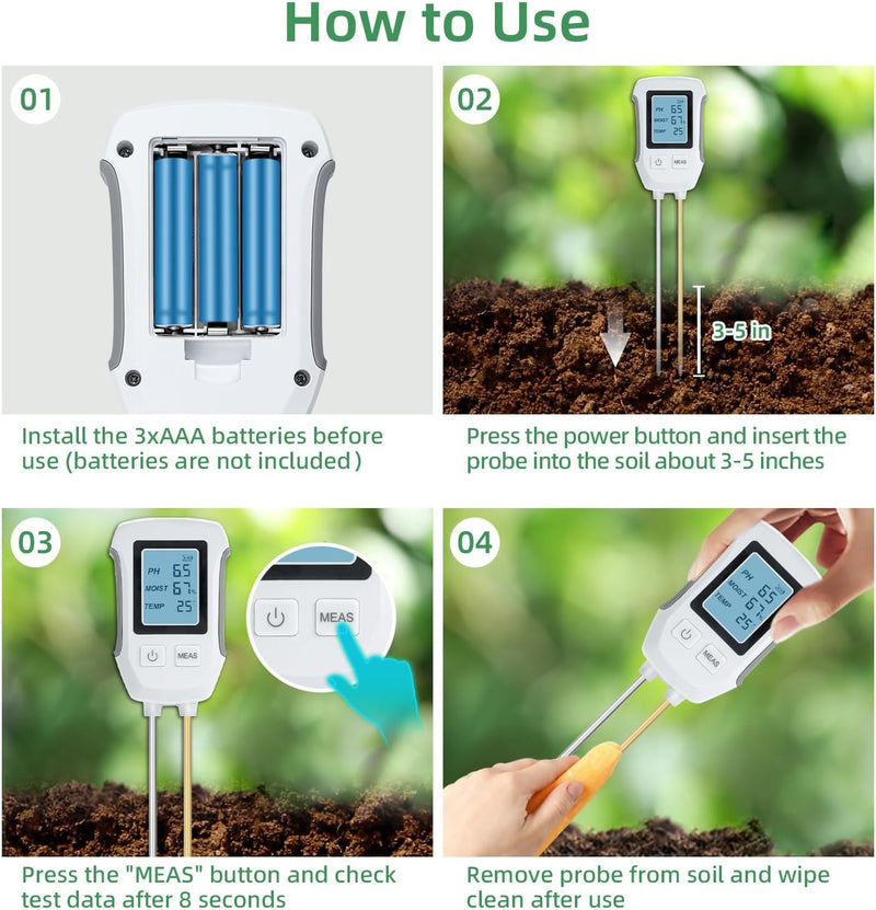 4-in-1 Digital Soil Moisture & PH Meter