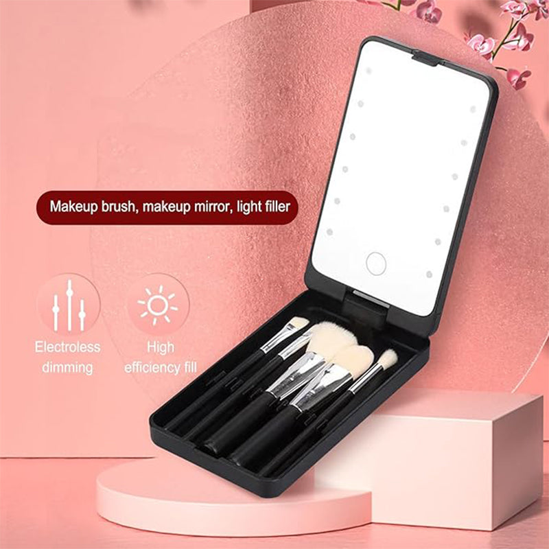 Travel Makeup Brush Set with LED light