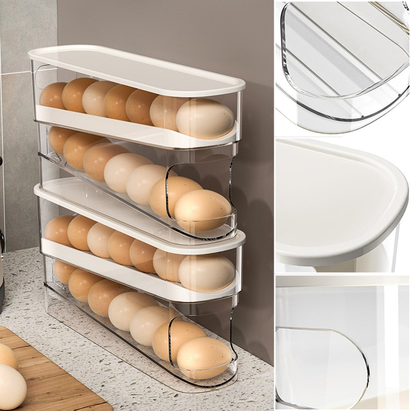 Space-Saving Clear Rolling Egg Storage Box