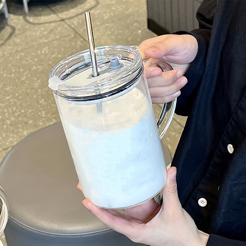 Large Glass Cup withLid & Straw