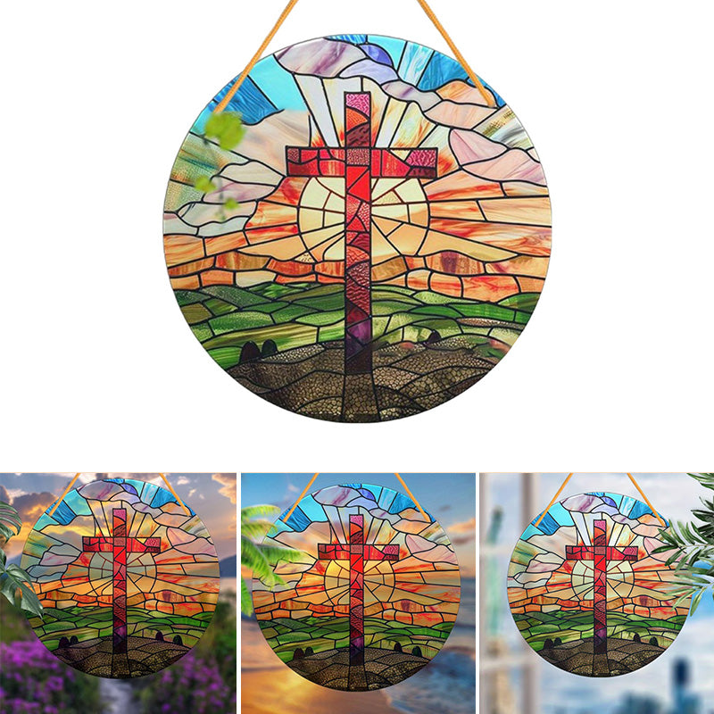 Handcrafted Radiant Jesus Cross Window Sign