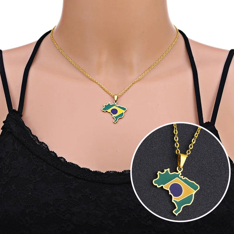 Creative map and flag necklace