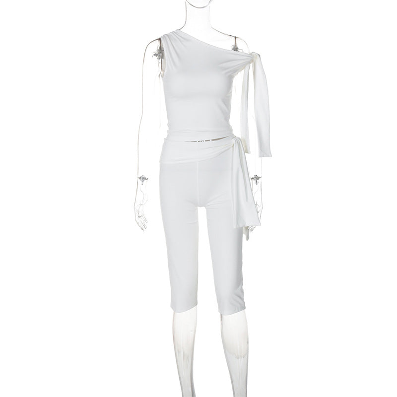 Women's Asymmetrical Knot Top & Capri Pants Set