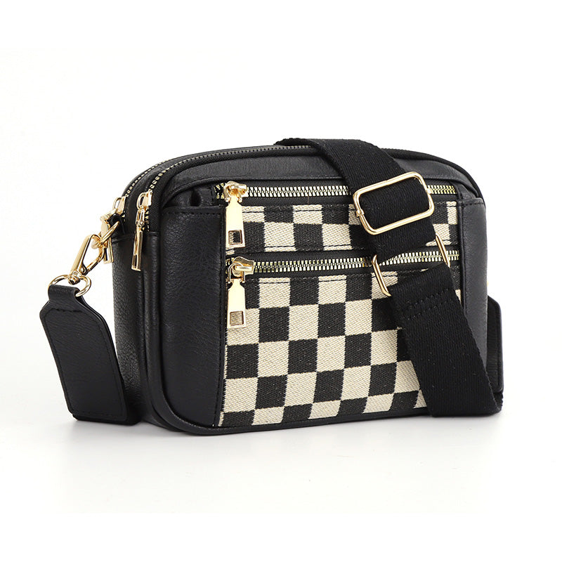 Women's Fashionable Colorblock Plaid Pattern Crossbody Bag