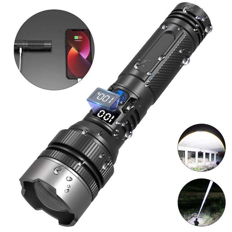 Waterproof Rechargeable Digital Display 2-in-1 Strong Light Flashlight