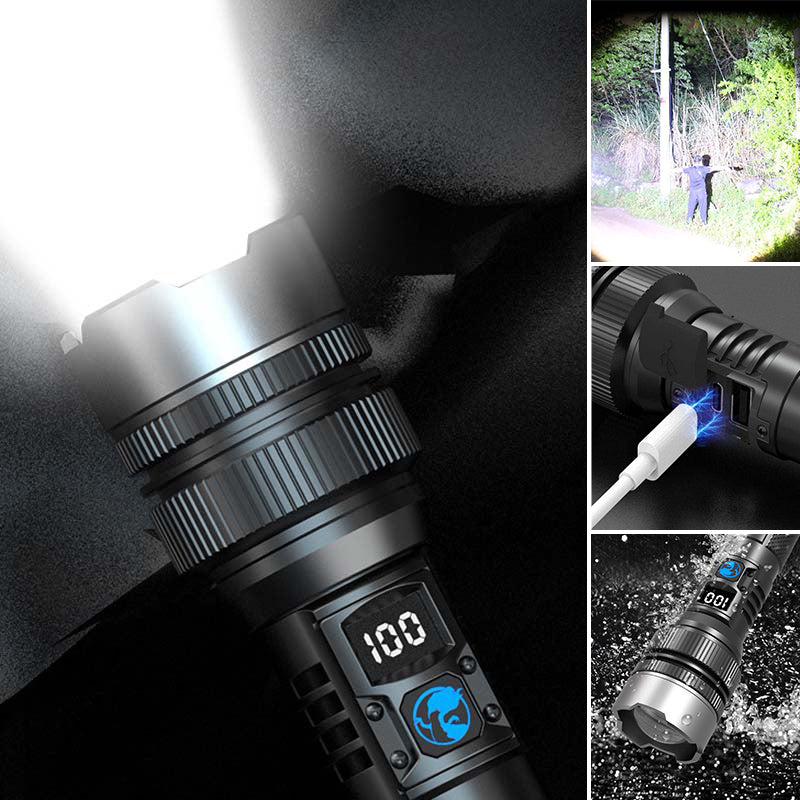 Waterproof Rechargeable Digital Display 2-in-1 Flashlight