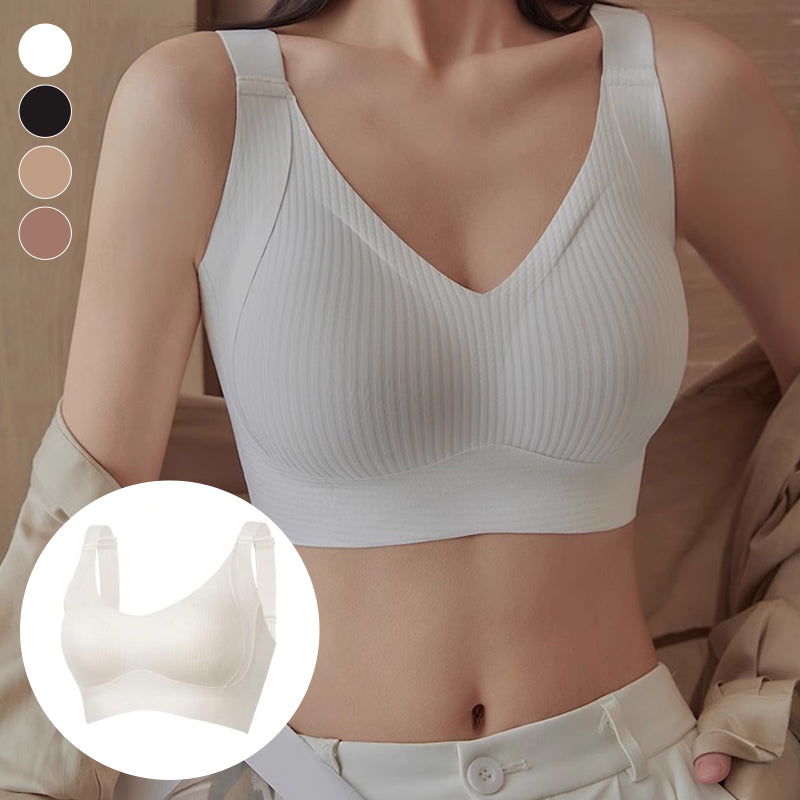 Women's Solid Four-breasted Adjustable Wireless Bra