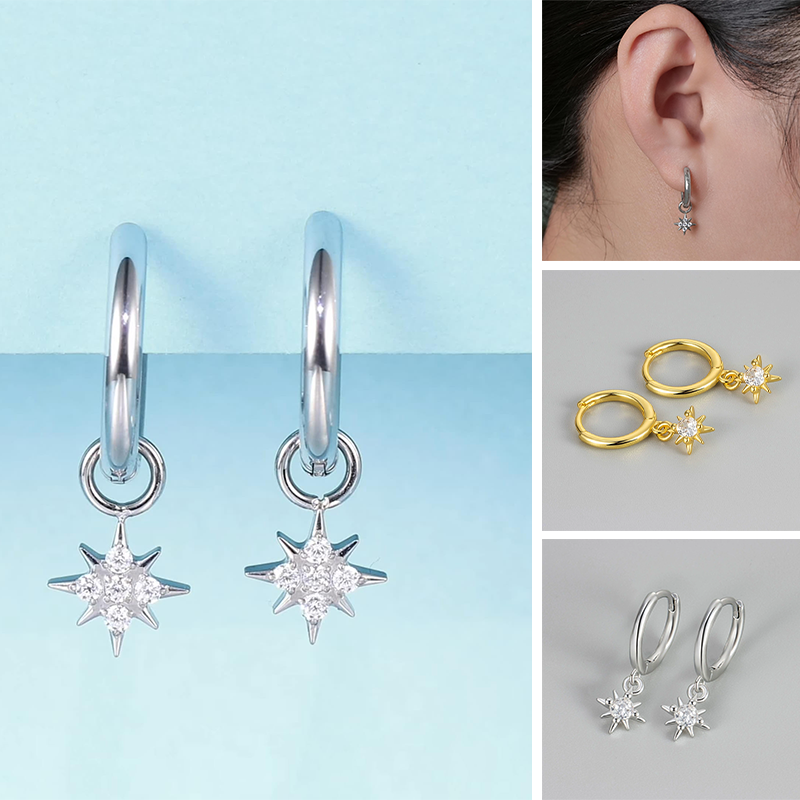 【Headphones repurchase surprise price】Eight-pointed Star Diamond Earrings