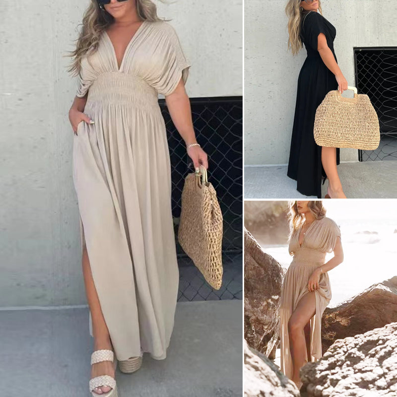 Slit V-Neck Effortless Maxi Long Dress