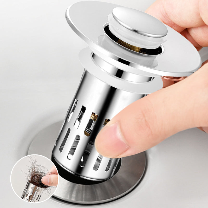 Bathroom Sink Universal Multi-Purpose Drain Strainer, Pop-Up with Removable Stainless Steel Strainer Basket Drain Hair Plug, Anti-Odor Plug